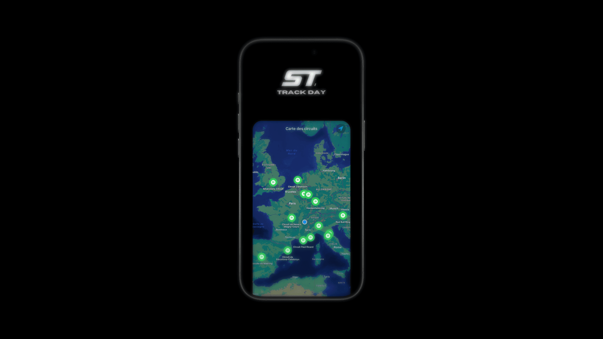 Carte des circuits autour de toi dans ST1 Track